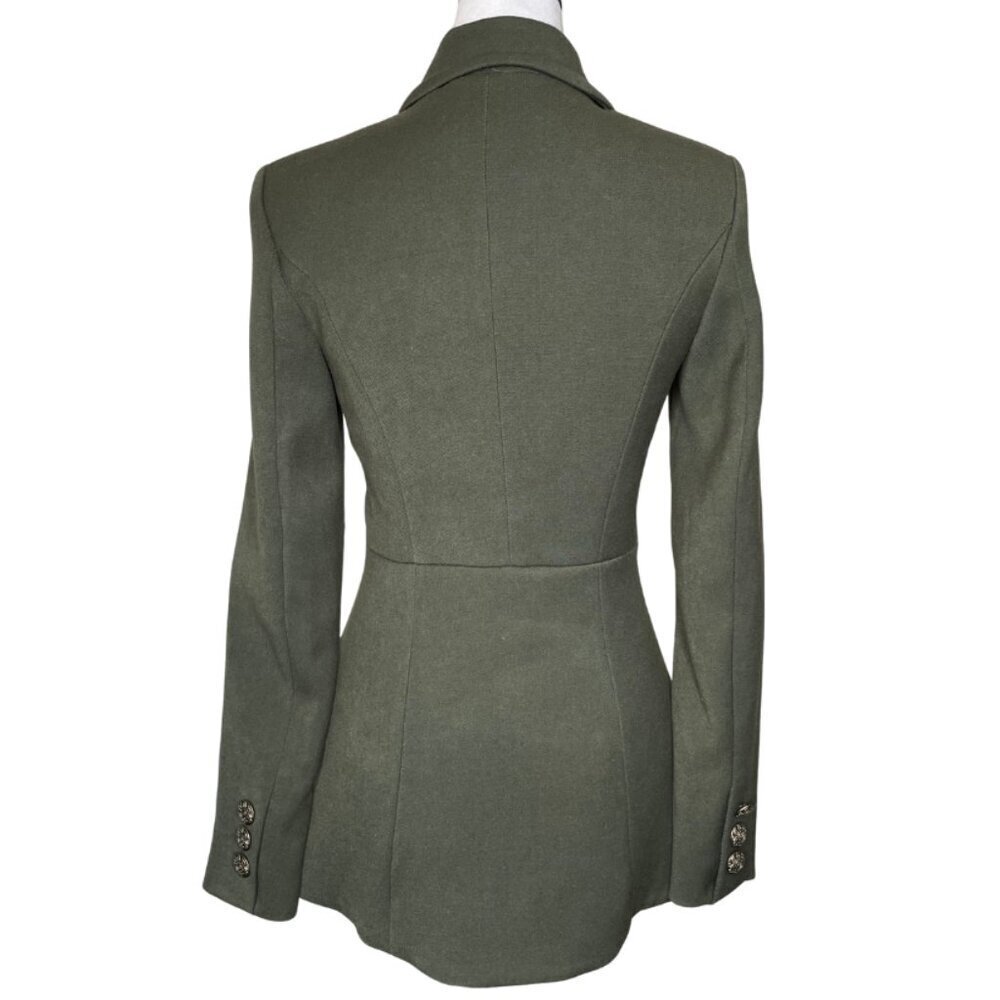 FOREVER 21 Whimsigoth Asymmetric Military Button Olive Green Blazer Jacket S - Picture 4 of 10